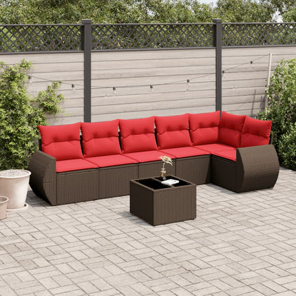 havesofasæt med 7 hynder brun polyrattan