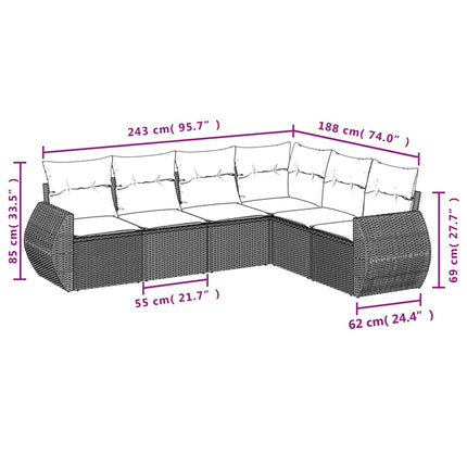 havesofasæt med 6 hynder sort polyrattan