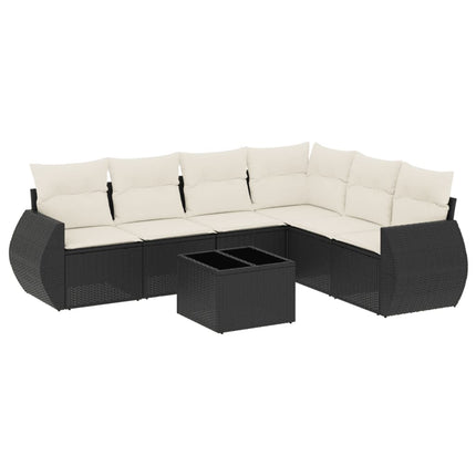 sofasæt til haven 7 dele med hynder polyrattan sort