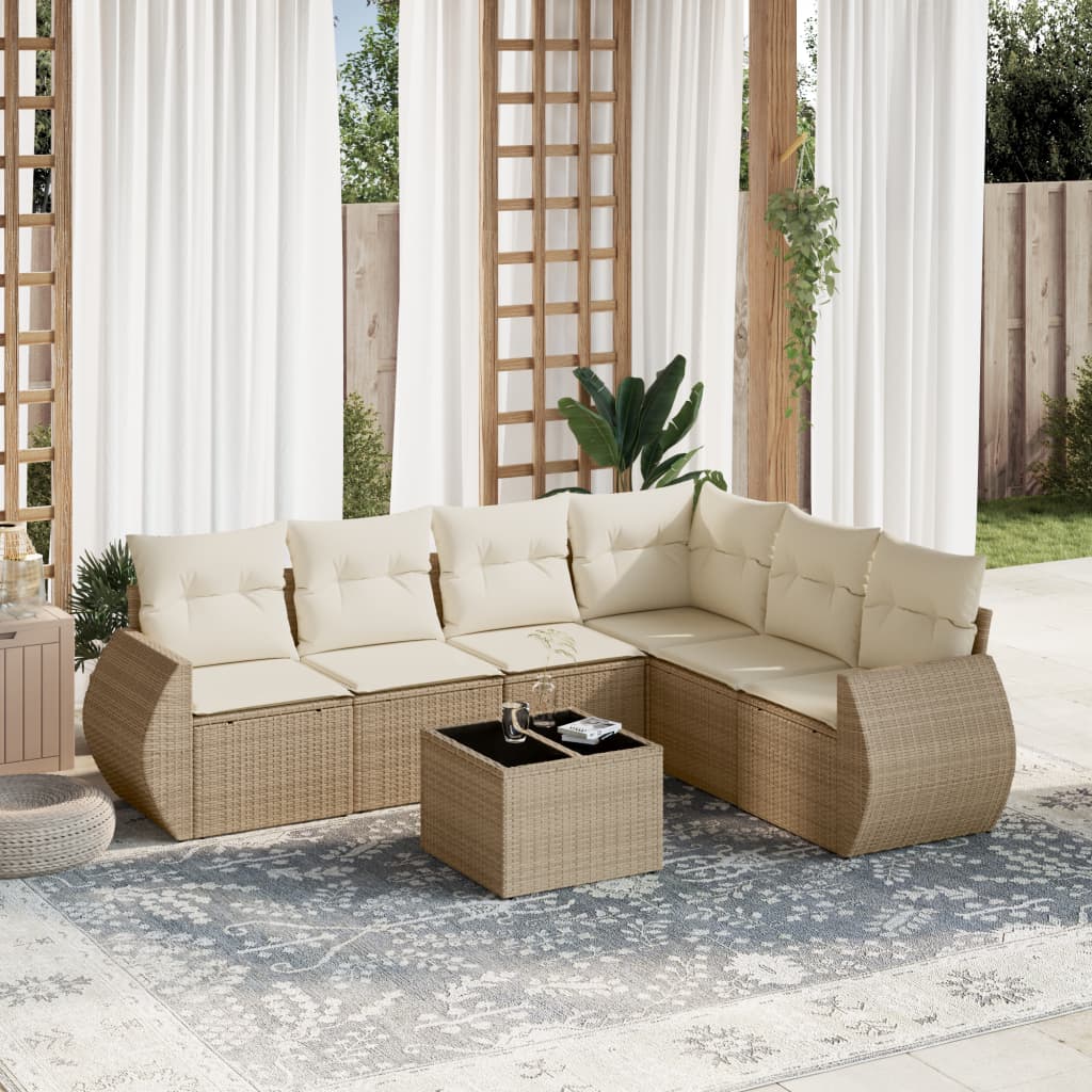 sofasæt til haven 7 dele med hynder polyrattan beige