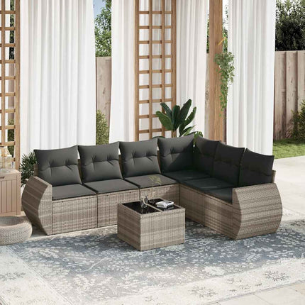 sofasæt til haven 7 dele med hynder polyrattan lysegrå