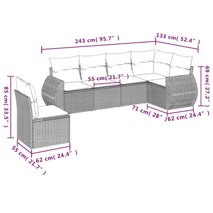 havesofasæt med 6 hynder sort polyrattan
