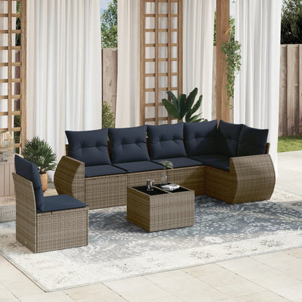 havesofasæt med 7 dele og hynder grå polyrattan