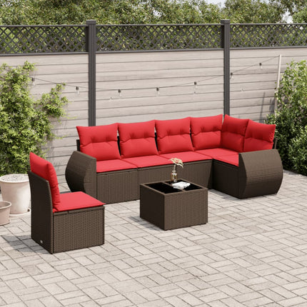 havesofasæt med 7 hynder brun polyrattan