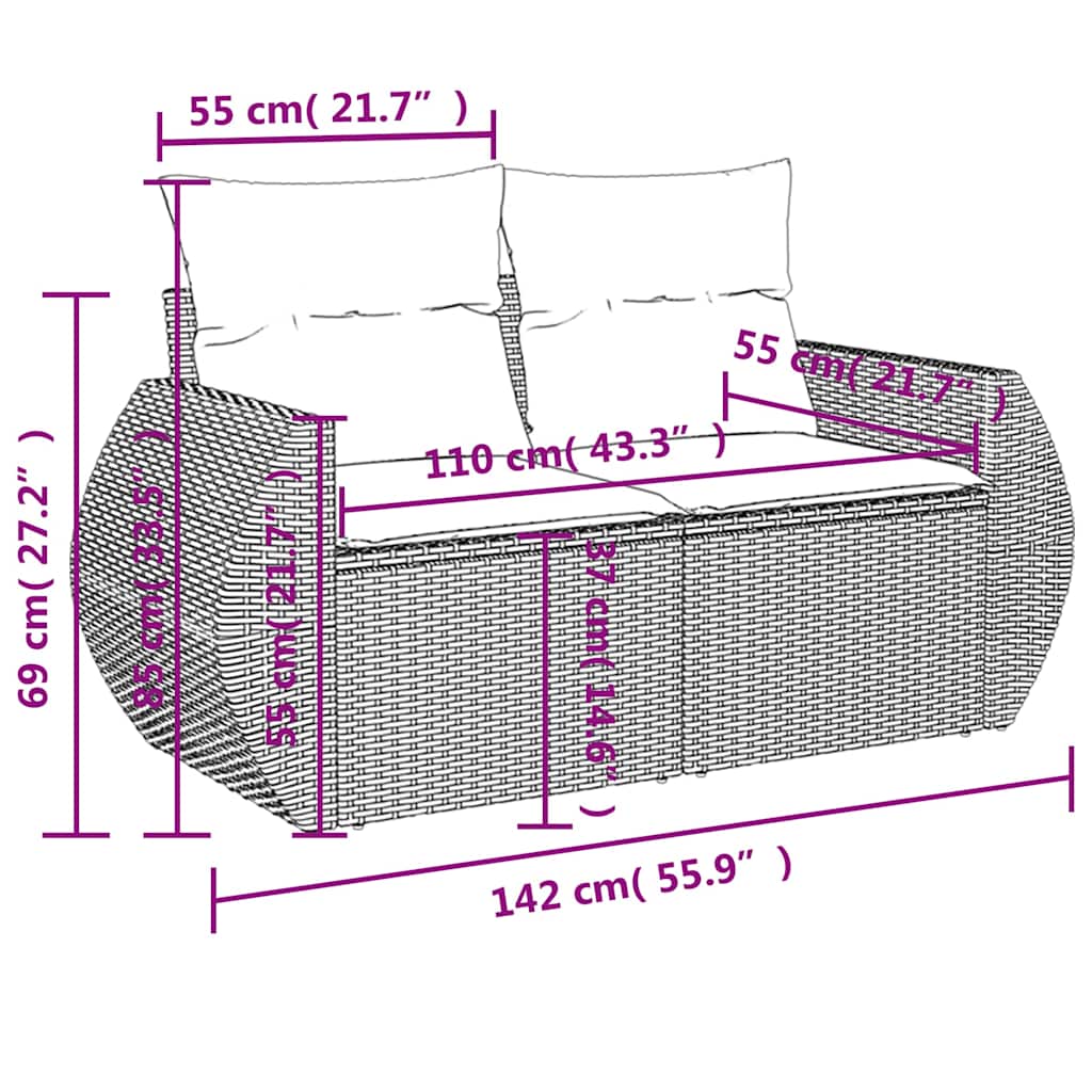 havesofasæt med 7 hynder sort polyrattan