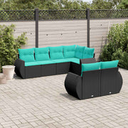 havesofasæt med 7 hynder sort polyrattan