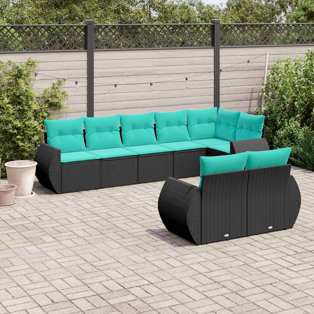8-delt havesofast med hynder sort polyrattan