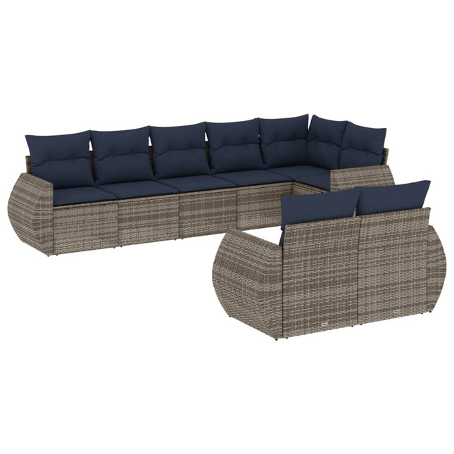 havesofasæt med 8 hynder grå polyrattan