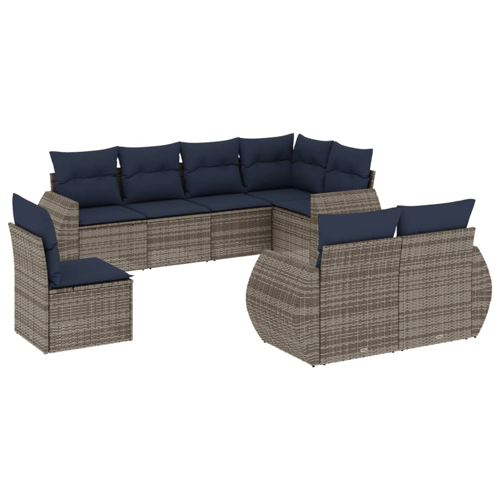 havesofasæt med 8 hynder grå polyrattan