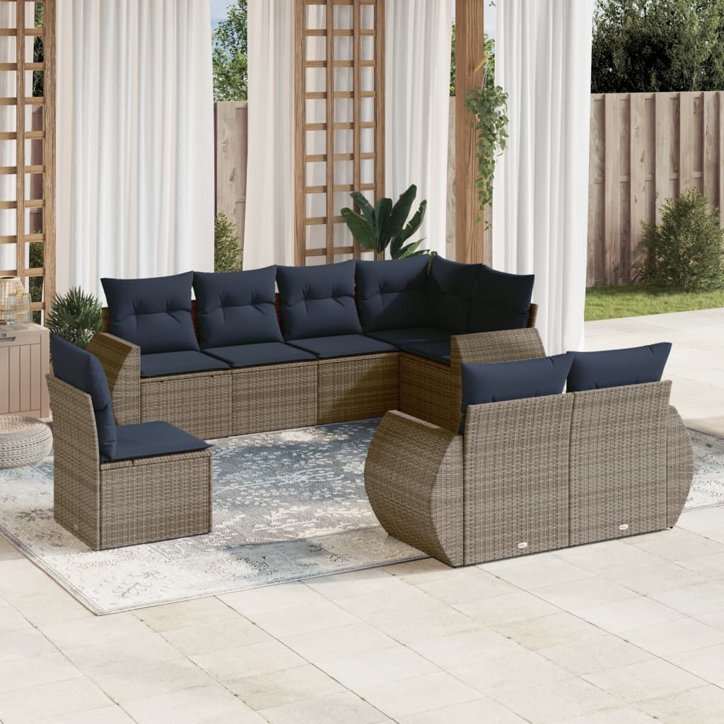 havesofasæt med 8 hynder grå polyrattan