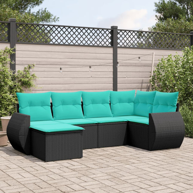 havesofasæt med 6 hynder sort polyrattan