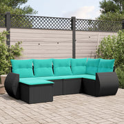 havesofasæt med 6 hynder sort polyrattan
