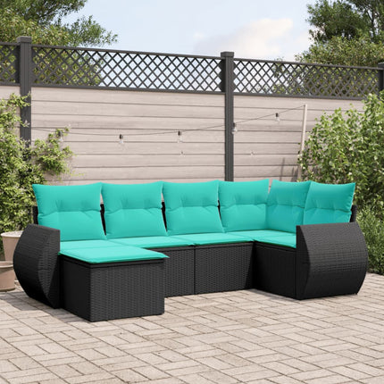 havesofasæt med 6 hynder sort polyrattan