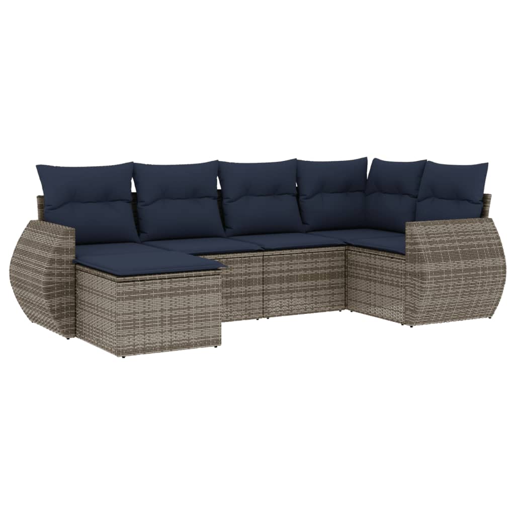 havesofasæt med 6 dele og hynder grå polyrattan