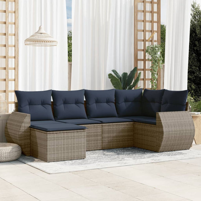 havesofasæt med 6 dele og hynder grå polyrattan
