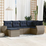 havesofasæt med 6 dele og hynder grå polyrattan