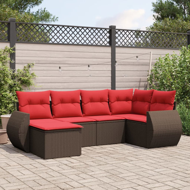 havesofasæt med 6 hynder brun polyrattan