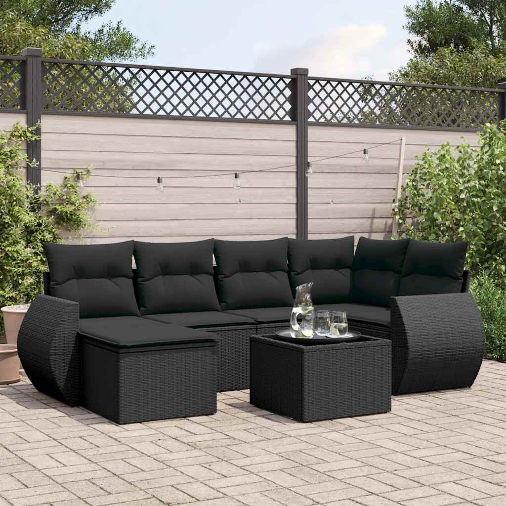 sofasæt til haven 7 dele med hynder polyrattan sort
