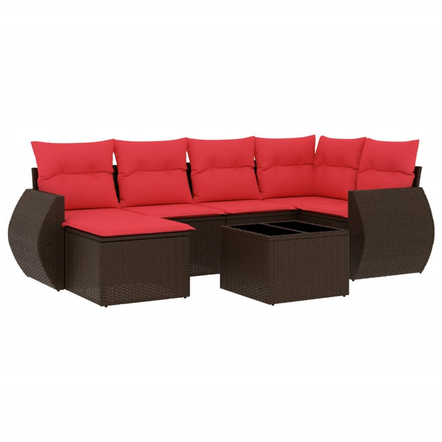 havesofasæt med 7 hynder brun polyrattan