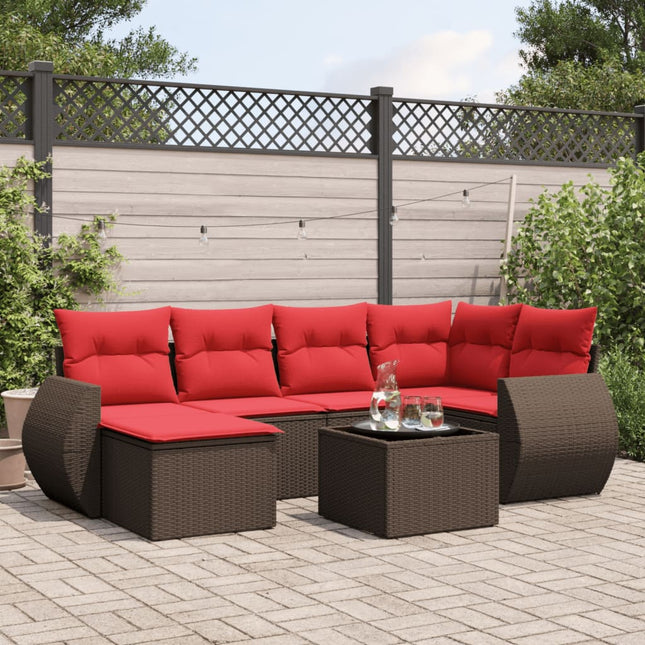 havesofasæt med 7 hynder brun polyrattan