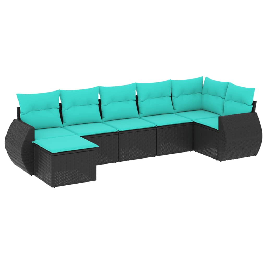 havesofasæt med 7 hynder sort polyrattan