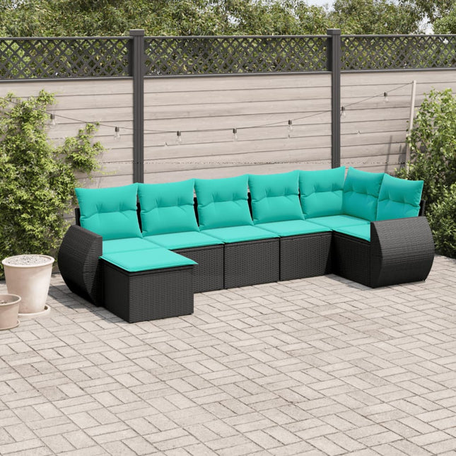 havesofasæt med 7 hynder sort polyrattan