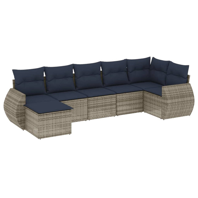 havesofasæt med 7 dele og hynder grå polyrattan