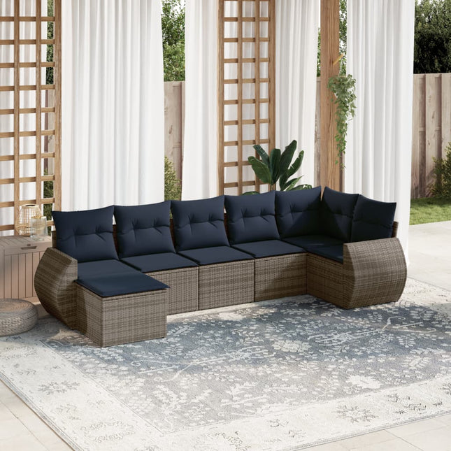 havesofasæt med 7 dele og hynder grå polyrattan