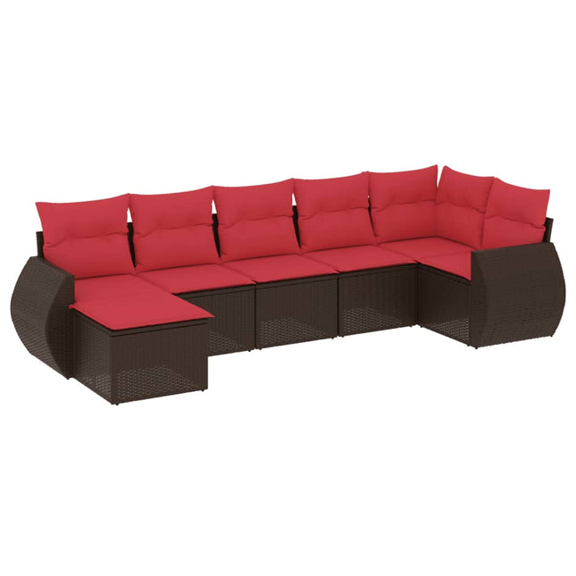 havesofasæt med 7 hynder brun polyrattan