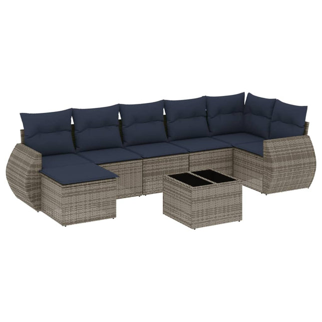 havesofasæt med 8 hynder grå polyrattan