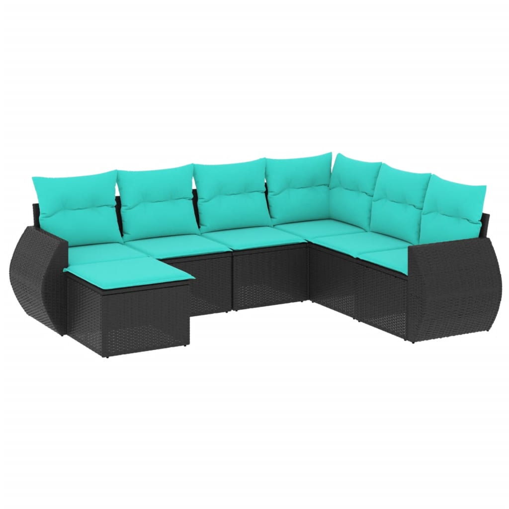havesofasæt med 7 hynder sort polyrattan