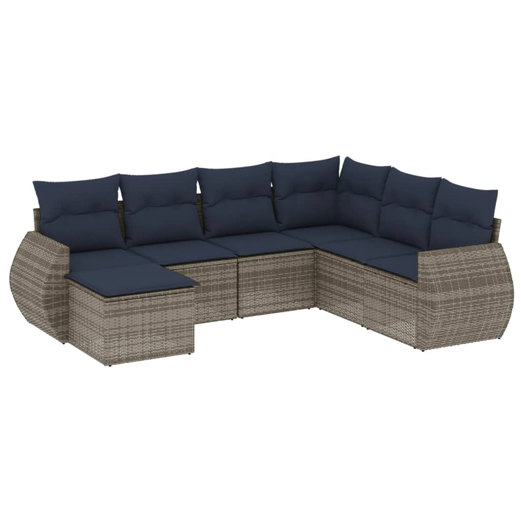 havesofasæt med 7 dele og hynder grå polyrattan