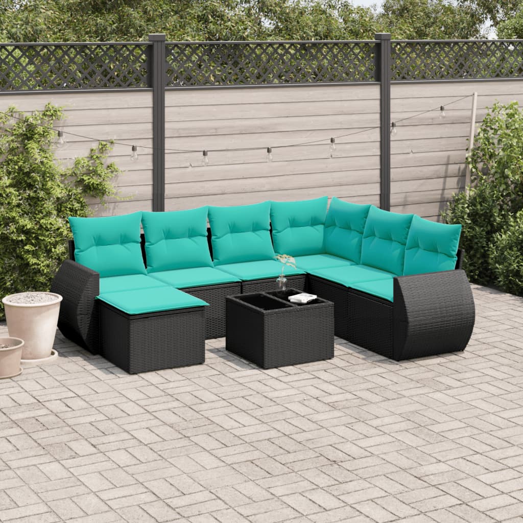 8-delt havesofast med hynder sort polyrattan