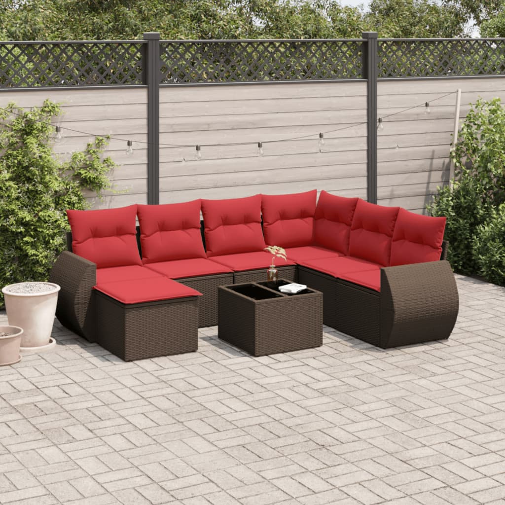 8-delt havesofast med hynder brun polyrattan