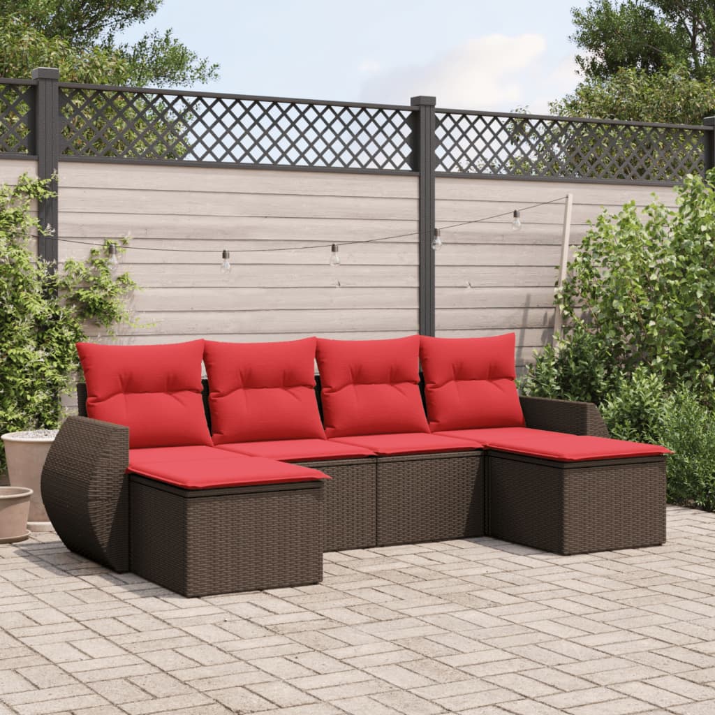 havesofasæt med 6 hynder brun polyrattan