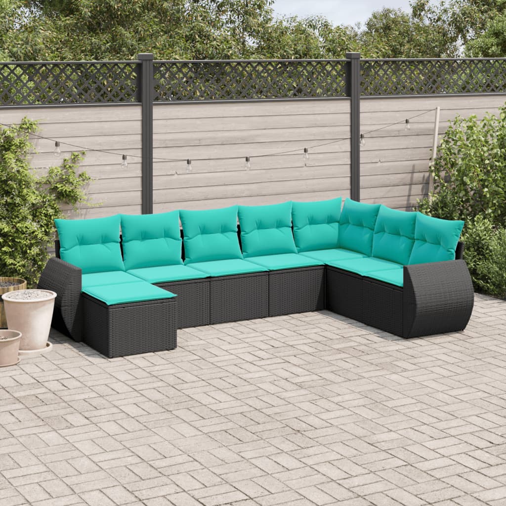 8-delt havesofast med hynder sort polyrattan