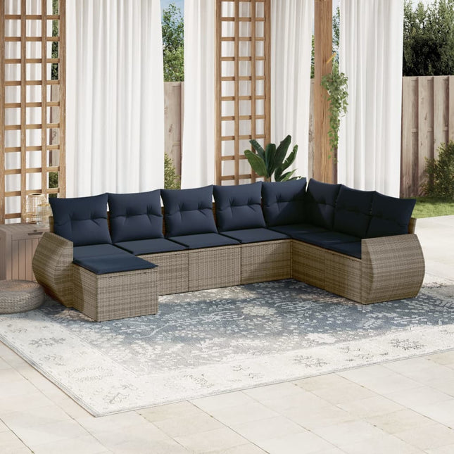 havesofasæt med 8 hynder grå polyrattan