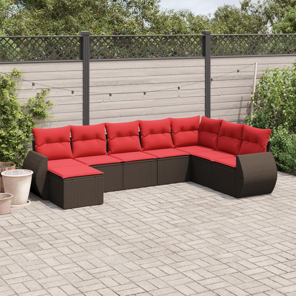 8-delt havesofast med hynder brun polyrattan