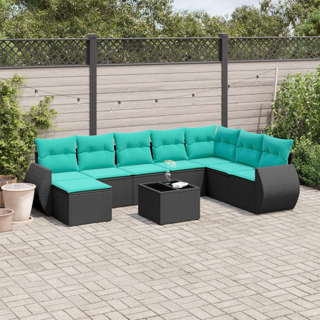 havesofasæt med 9 dele og hynder sort polyrattan