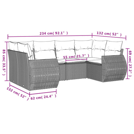 havesofasæt med 6 hynder sort polyrattan