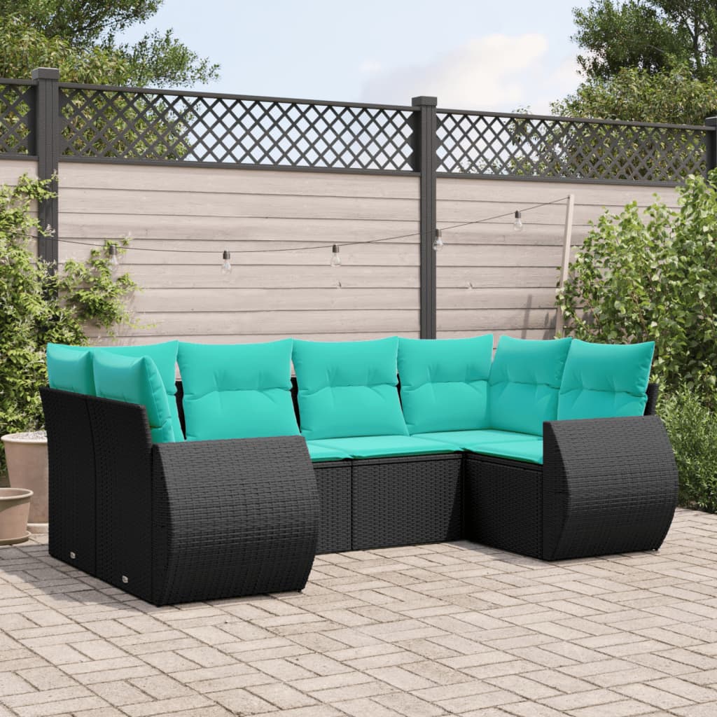 havesofasæt med 6 hynder sort polyrattan