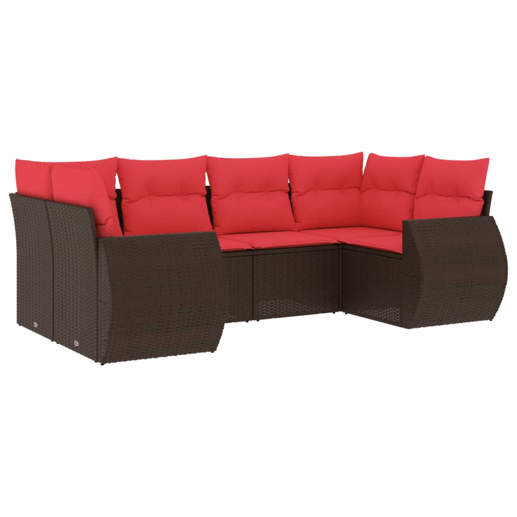 havesofasæt med 6 hynder brun polyrattan
