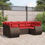 havesofasæt med 6 hynder brun polyrattan