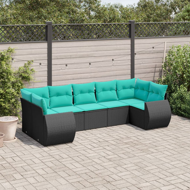 havesofasæt med 7 hynder sort polyrattan