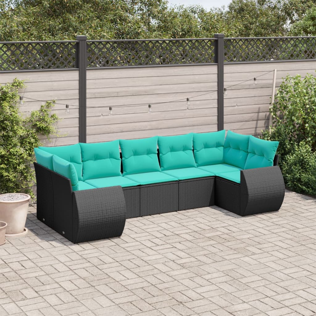 havesofasæt med 7 hynder sort polyrattan