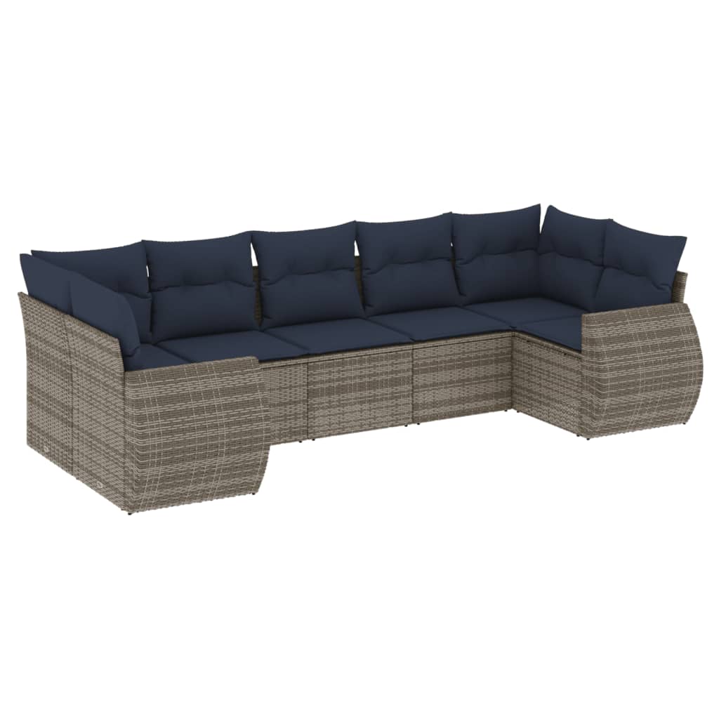 havesofasæt med 7 dele og hynder grå polyrattan