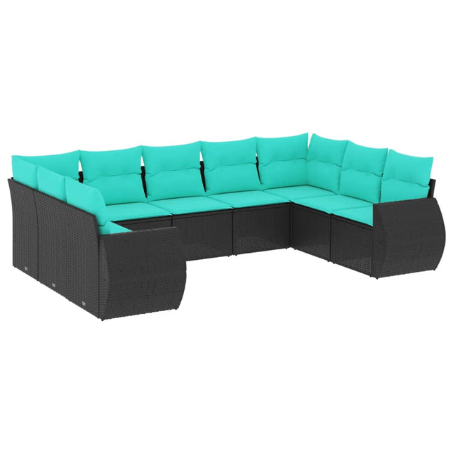 havesofasæt med 9 dele og hynder sort polyrattan