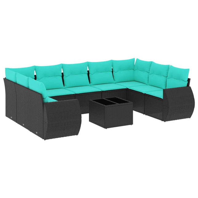 havesofasæt med 10 hynder sort polyrattan