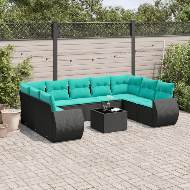 havesofasæt med 10 hynder sort polyrattan
