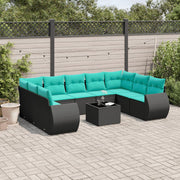 havesofasæt med 10 hynder sort polyrattan